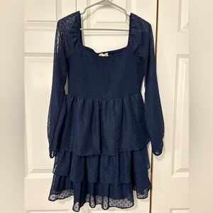 Altar’d State Square Neck Long Sleeved Tiered Dress. Blue. Size L.